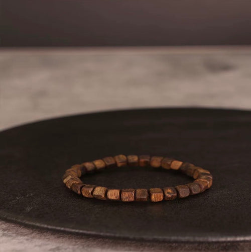 "Xiangsi"— A-Series 6mm Natural Green Kynam Agarwood Square Bead Bracelet