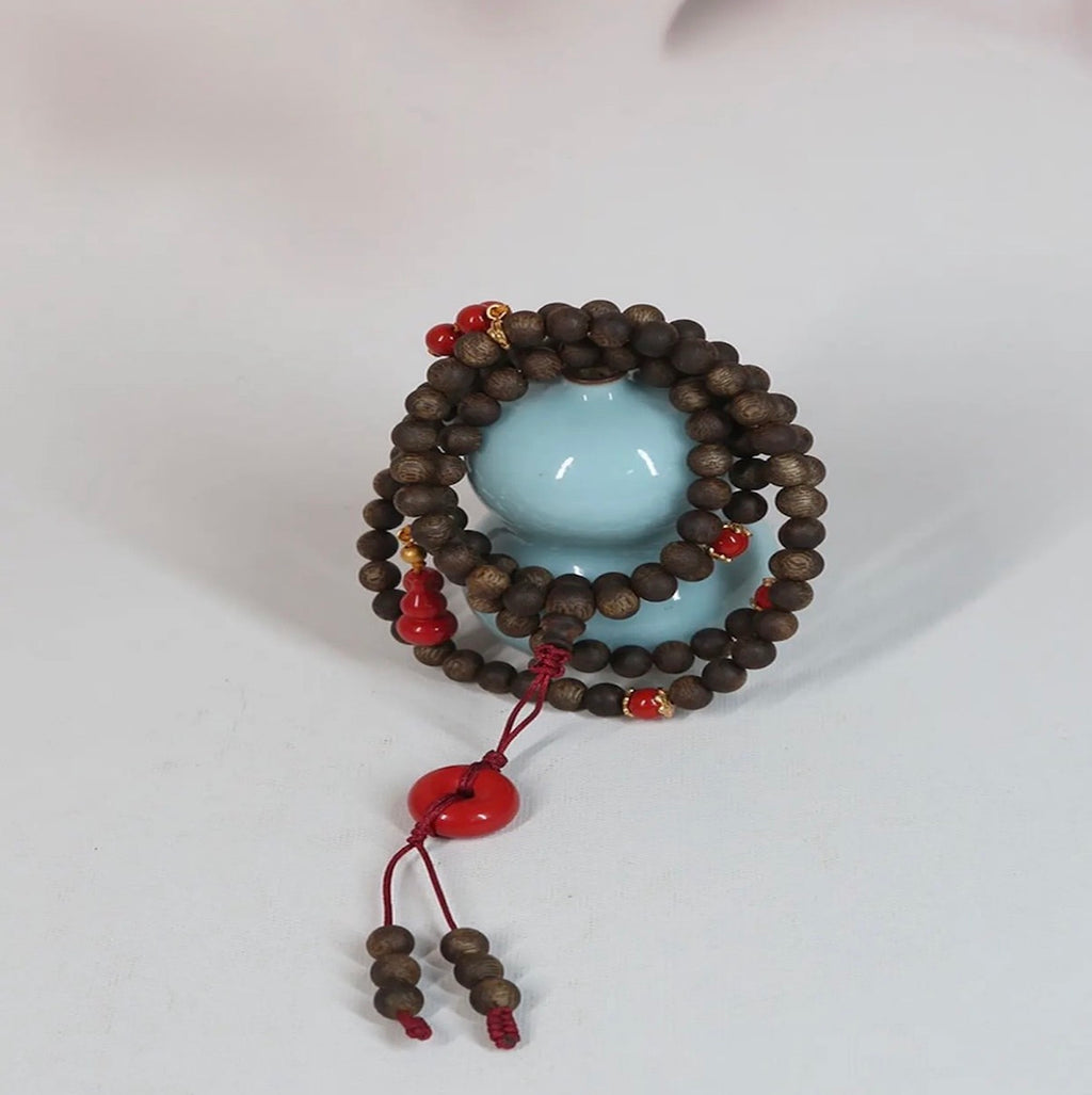 “Hong Fu” A-Grade 6mm Green Kynam Agarwood 108 beads Mala/Long Strand — Natural Qinan Beads from Hainan