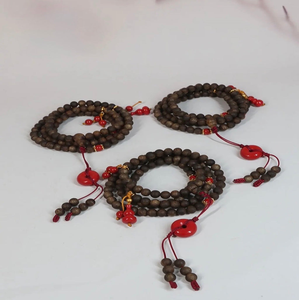 “Hong Fu” A-Grade 6mm Green Kynam Agarwood 108 beads Mala/Long Strand — Natural Qinan Beads from Hainan