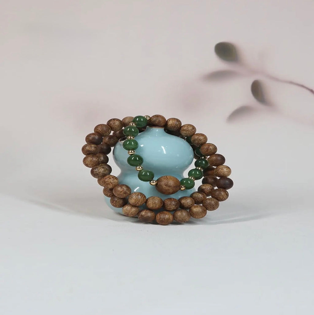 “Qingqiuzi” S-Grade 8mm Green Kynam Necklace / Triple-Wrap Bracelet