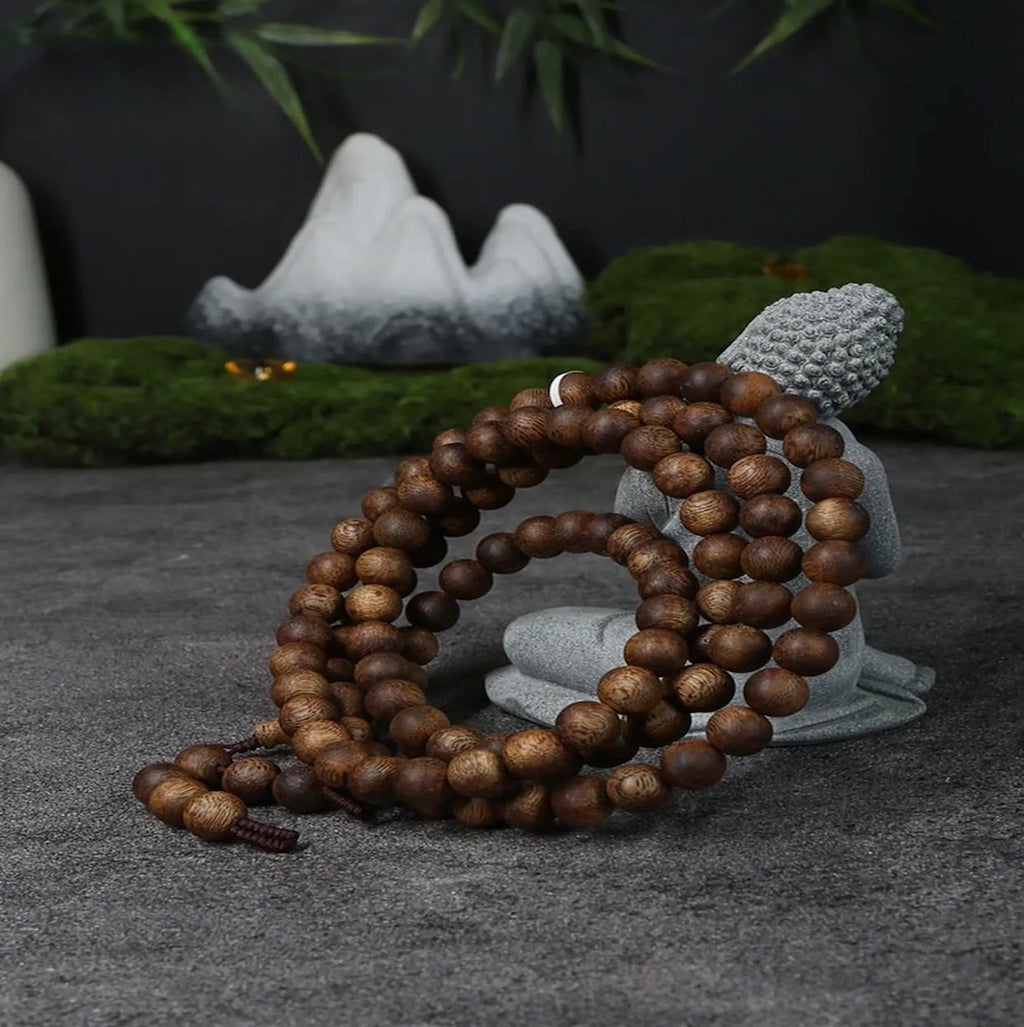 “Bai Hua Sha” S-Grade Green Kynam 9mm 108-Bead Multi-Loop Bracelet — Resin-Rich • Hainan