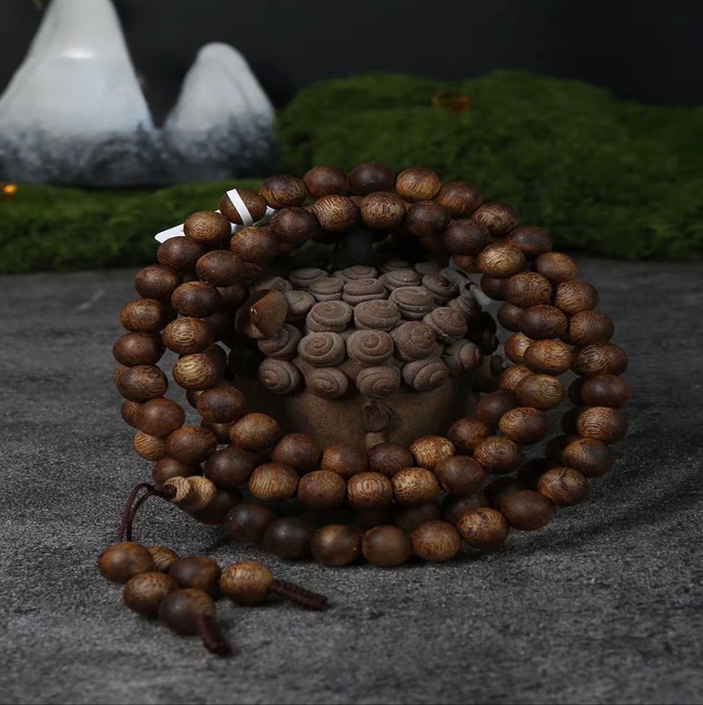 “Bai Hua Sha” S-Grade Green Kynam 9mm 108-Bead Multi-Loop Bracelet — Resin-Rich • Hainan